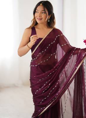 wine smooth sitara fabric moti & val sequence designer saree 3