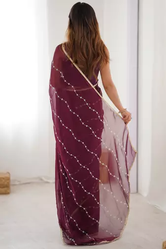 wine smooth sitara fabric moti & val sequence designer saree