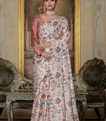 multi color chinon silk blend floral printed ready to wear saree with mirror work border