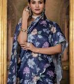 multi color chinon silk blend floral printed ready to wear saree with mirror work border
