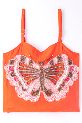 woven sleeveless placement embroidered top with printed lehenga-orange & green 5