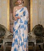 multi color chinon silk blend floral printed ready to wear saree with mirror work border