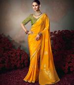 yellow wonderful designer chiniya silk blend saree catalog with heavy embroidered blouse