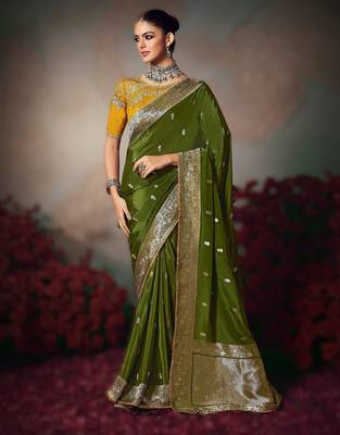 mehendi wonderful chiniya silk blend saree catalog with embroidered blouse 1