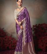 violet wonderful designer chiniya silk blend saree catalog with heavy embroidered blouse