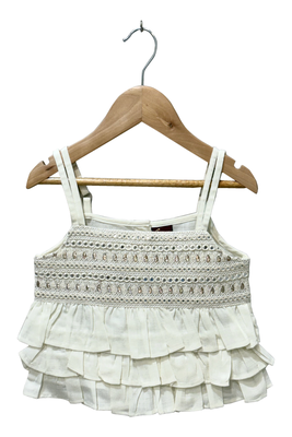 woven sleeveless embellished top with printed sharara-white & red 2