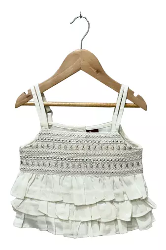 woven sleeveless embellished top with printed sharara-white & red