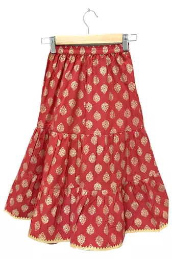 woven sleeveless embellished top with printed sharara-white & red