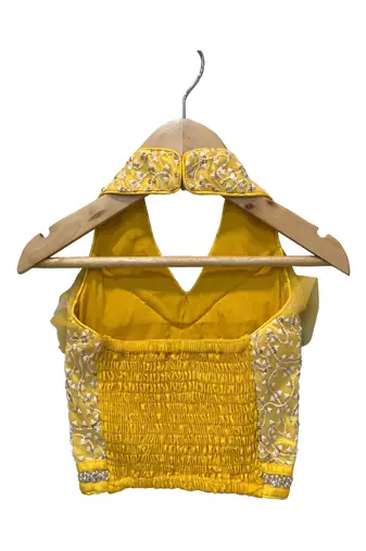 woven sleeveless all over embroidered top with printed dhoti-yellow & white