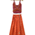 woven cotton sleeveless striped top with printed lehenga-maroon & orange