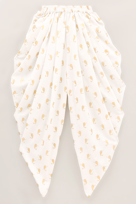 woven sleeveless all over embroidered top with printed dhoti-yellow & white 4