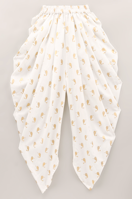 woven sleeveless all over embroidered top with printed dhoti-yellow & white 5