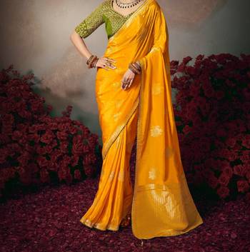 yellow wonderful chiniya silk blend saree catalog with embroidered blouse 2