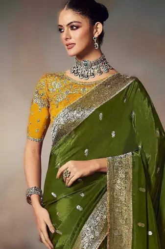 mehendi wonderful chiniya silk blend saree catalog with embroidered blouse