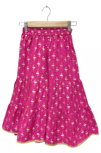 woven chanderi sleeveless solid top with printed sharara-limegreen & pink
