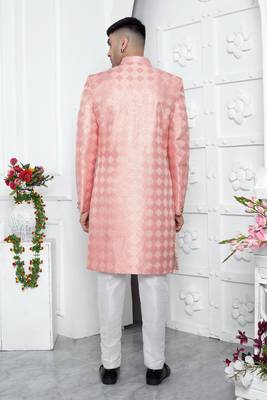 peach computer thread work on art silk sherwani for men  4