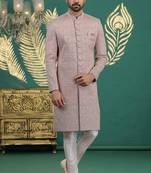 pink computer thread work on art silk sherwani for men 