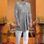 grey computer thread work on art silk 3 peice indo western set for men 