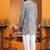 grey computer thread work on art silk 3 peice indo western set for men 