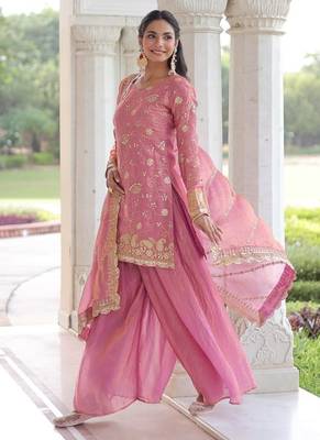 Pink Fandy Embroidered Kurta Sharara Set 2
