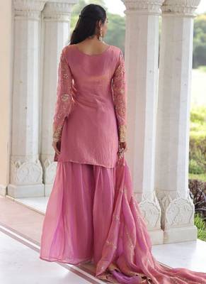 Pink Fandy Embroidered Kurta Sharara Set 3