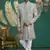 green computer thread work on art silk 3 peice indo western set for men 