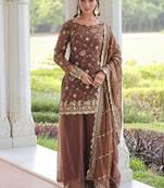 Brown Fandy Embroidered Kurta Sharara Set