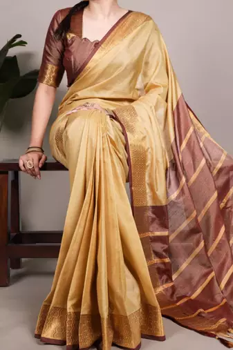 Art silk golden saree with contrast pallu