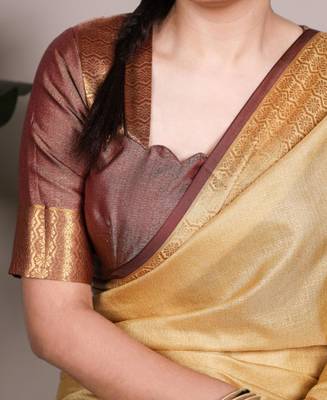 Art silk golden saree with contrast pallu 2