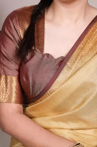 Art silk golden saree with contrast pallu