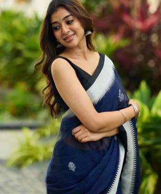 Teal blue cotton saree with contrast boarder and pallu 3