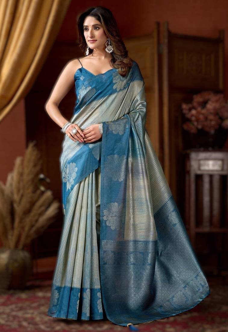sky blue gobuni prijam kota silk blend saree – 6 pc elegant set