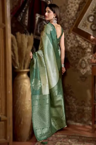 green gobuni prijam kota silk blend saree  6 pc elegant set
