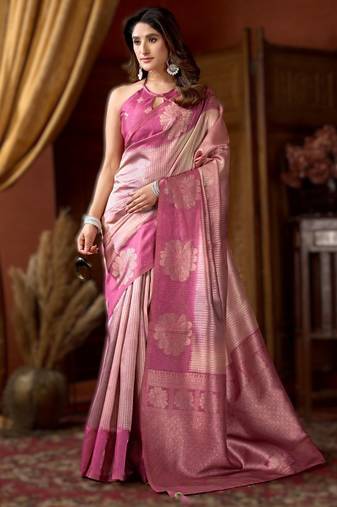 pink gobuni prijam kota silk blend saree     6 pc elegant set