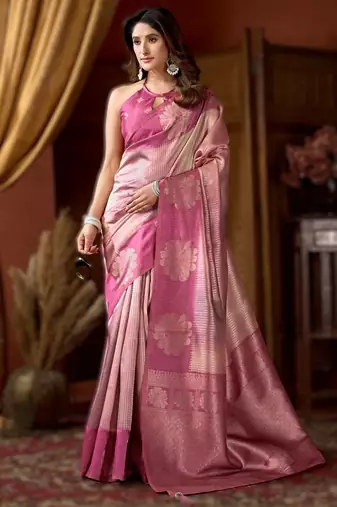 pink gobuni prijam kota silk blend saree – 6 pc elegant set
