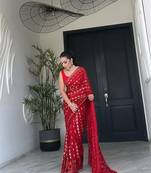 New Georgette Seqwance work Red Color Women's Saree With Blouse Set