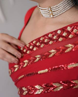 red georgette saree with sequin work 3