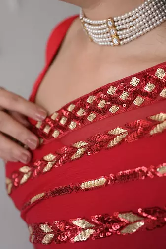 red georgette saree with sequin work