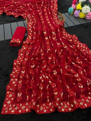 red georgette saree with sequin work 4