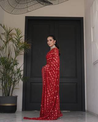 red georgette saree with sequin work 5