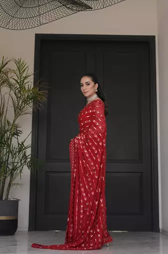 red georgette saree with sequin work