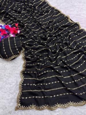 black star georgette saree with sequin work 1