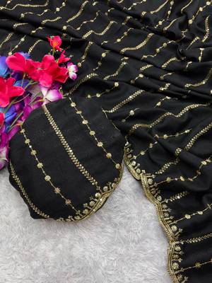black star georgette saree with sequin work 2