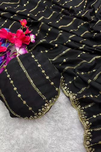 black star georgette saree with sequin work