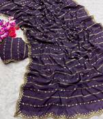 New Star Georgette Beautiful Sequence Work Purple Saree With Blouse Set For Women's