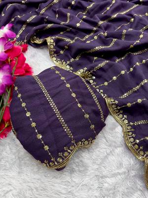 star georgette purple saree with sequin work 2
