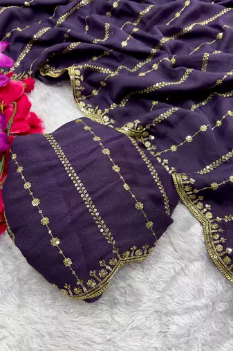 star georgette purple saree with sequin work