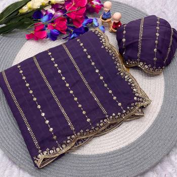 star georgette purple saree with sequin work 3