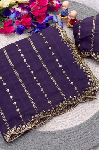 star georgette purple saree with sequin work