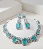 Zaveri pearls silver-plated sea green stone-studded jewellery set